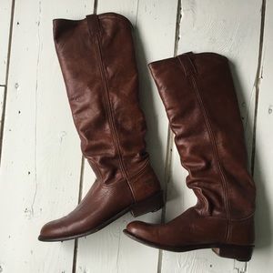 Frye Dorado Low knee high “cowboy” boots soft whiskey chestnut leather 9